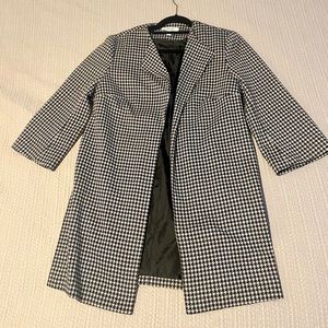 Nine West Houndstooth 3/4 Sleeve Coat Long Blazer Light Jacket Size S
